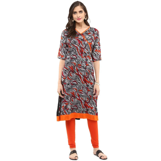 Pannkh Women's Angarkha Abstract Print Kurti