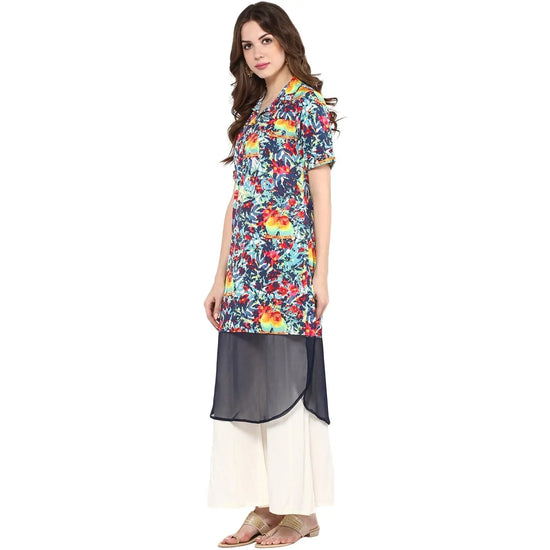 Pannkh Women's Parrot Print Sheer Kurta