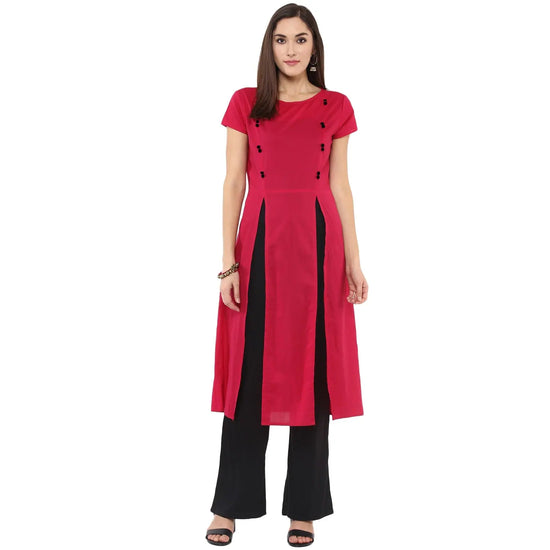 Pannkh Women's Solid Kurti With Panelled Buttons-LA4011PINK-S