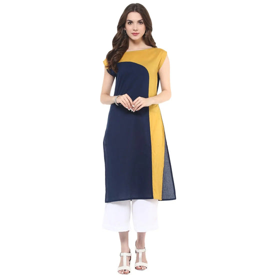 Pannkh Women's Curved Color Block Kurti