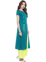 Pannkh Women's Solid Kurti With Panelled Buttons-LA4011-S