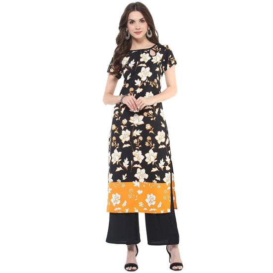 Pannkh Women's Floral Keyhole Long Kurti