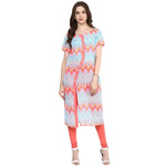 Pannkh Women's Neon Printed Curved Placket Kurti