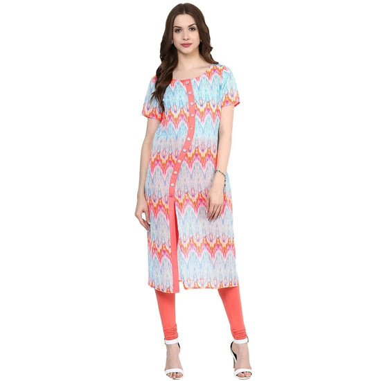 Pannkh Women's Neon Printed Curved Placket Kurti