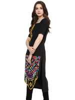 Pannkh Women's Yellow Placement Print Kurti