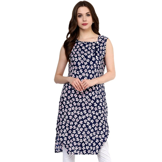 Pannkh Women's Navy Floral Printed Kurti