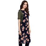 Pannkh Women's Navy Roses Print Kurti