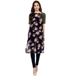 Pannkh Women's Navy Roses Print Kurti