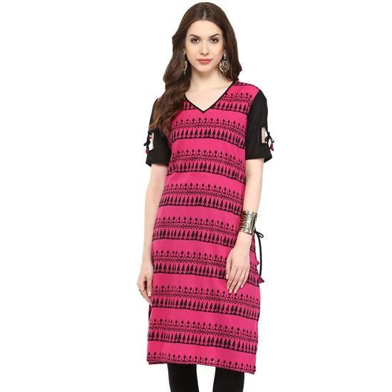 Pannkh Women's Border Window-Cut Printed Kurti-PK1195PINK-S