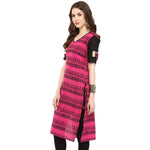 Pannkh Women's Border Window-Cut Printed Kurti-PK1195PINK-S