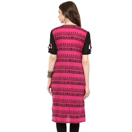 Pannkh Women's Border Window-Cut Printed Kurti-PK1195PINK-S