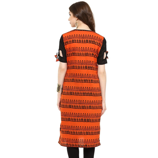 Pannkh Women's Border Window-Cut Printed Kurti-PK1195ORANGE-S