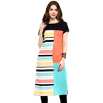 Pannkh Women's Multi Stripe Print Kurti