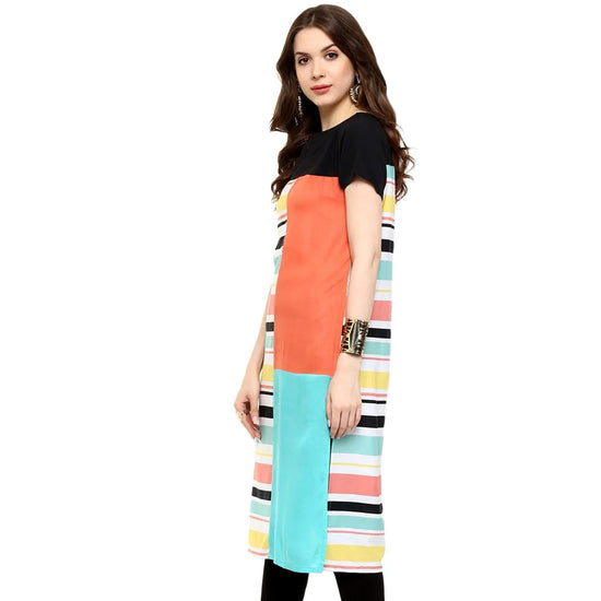 Pannkh Women's Multi Stripe Print Kurti