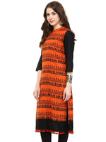 Block Print Kurti With Pom-Pom-PK1196ORANGE-S