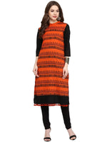 Block Print Kurti With Pom-Pom-PK1196ORANGE-S