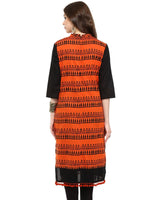 Block Print Kurti With Pom-Pom-PK1196ORANGE-S