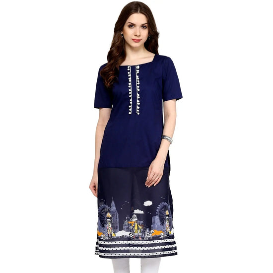 Pannkh Women's Navy Street Print Kurti