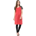 Pannkh Women's Buttoned Brocade Shoulder Yoke Kurti-PK1130CORALX-S