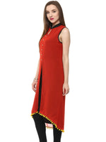 Pannkh Women's High Low Kurti-PK1155RED-S