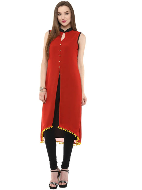 Pannkh Women's High Low Kurti-PK1155RED-S