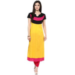 Pannkh Women's Yellow Color Block Kurti