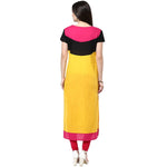 Pannkh Women's Yellow Color Block Kurti