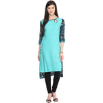 Pannkh Women's Boat Neck Side Buttoned Kurti-LA1142GREEN-S