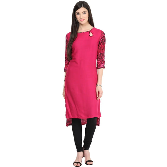 Pannkh Women's Boat Neck Side Buttoned Kurti-LA1142PINK-S