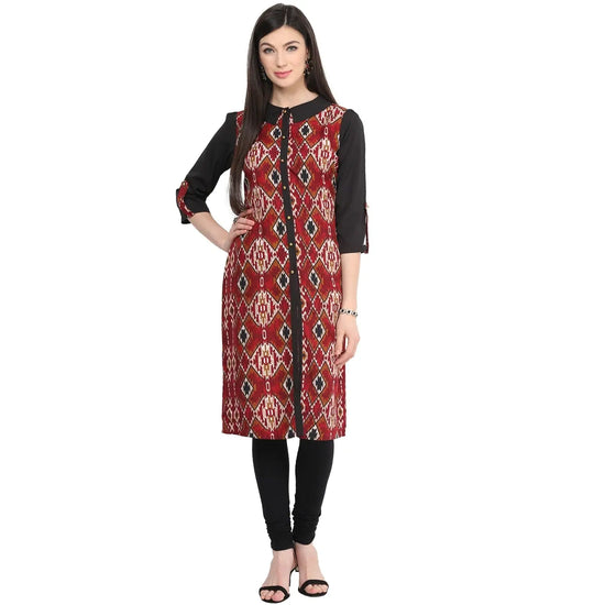 Pannkh Women's Maroon Printed Straight Kurti