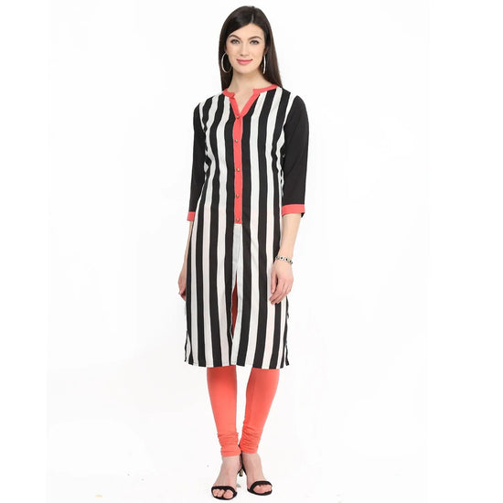 Pannkh Women's Monocromatic Stripe printed kurti