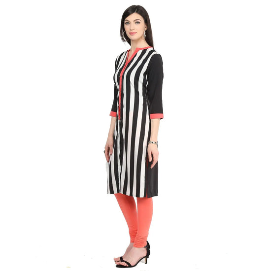 Pannkh Women's Monocromatic Stripe printed kurti