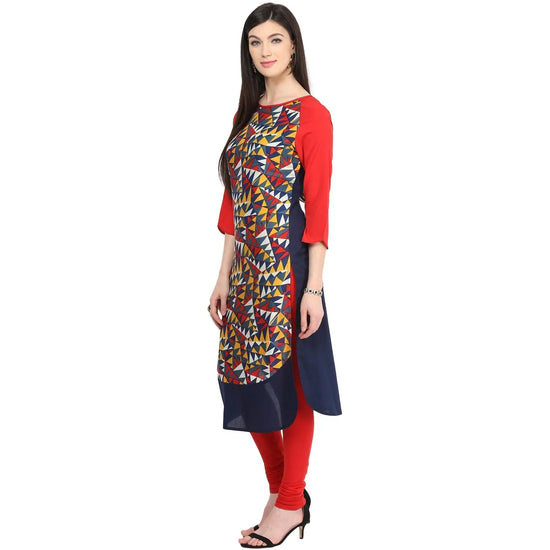 Pannkh Women's Geometric Raglan Print Kurti