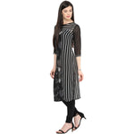 Pannkh Women's Print & Stripe Mix Kurti-LA1133BLACK-S