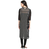 Pannkh Women's Print & Stripe Mix Kurti-LA1133BLACK-S