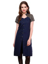 Pannkh Women's Buttoned Brocade Shoulder Yoke Kurti-PK1130BLUE-S