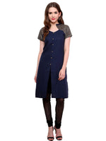 Pannkh Women's Buttoned Brocade Shoulder Yoke Kurti-PK1130BLUE-S