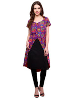 Pannkh Women's Owl Print Asymmetric Jacket Kurti-PK1129PURPLE-S