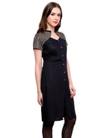 Pannkh Women's Buttoned Brocade Shoulder Yoke Kurti-PK1130BLACK-S