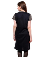 Pannkh Women's Buttoned Brocade Shoulder Yoke Kurti-PK1130BLACK-S