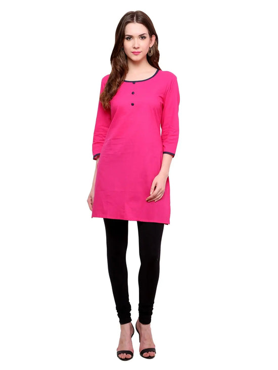 Pannkh Women's 3/4sleeves front buttoned kurti-PK1093PINK-S