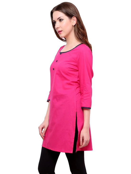 Pannkh Women's 3/4sleeves front buttoned kurti-PK1093PINK-S