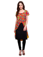 Pannkh Women's Owl Print Asymmetric Jacket Kurti-PK1129RED-S