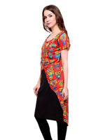 Pannkh Women's Owl Print Asymmetric Jacket Kurti-PK1129RED-S