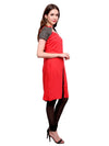 Pannkh Women's Buttoned Brocade Shoulder Yoke Kurti-PK1130RED-S