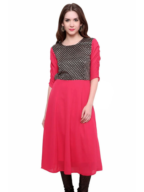 Pannkh Women's Brocade Bodice Kurti-PK1125PINK-S