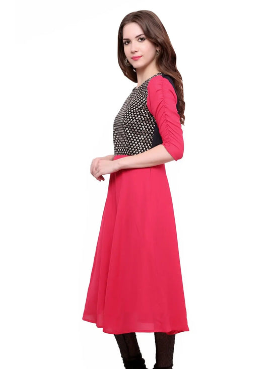 Pannkh Women's Brocade Bodice Kurti-PK1125PINK-S