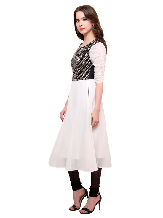 Pannkh Women's Brocade Bodice Kurti-PK1125OFFWHITE-S