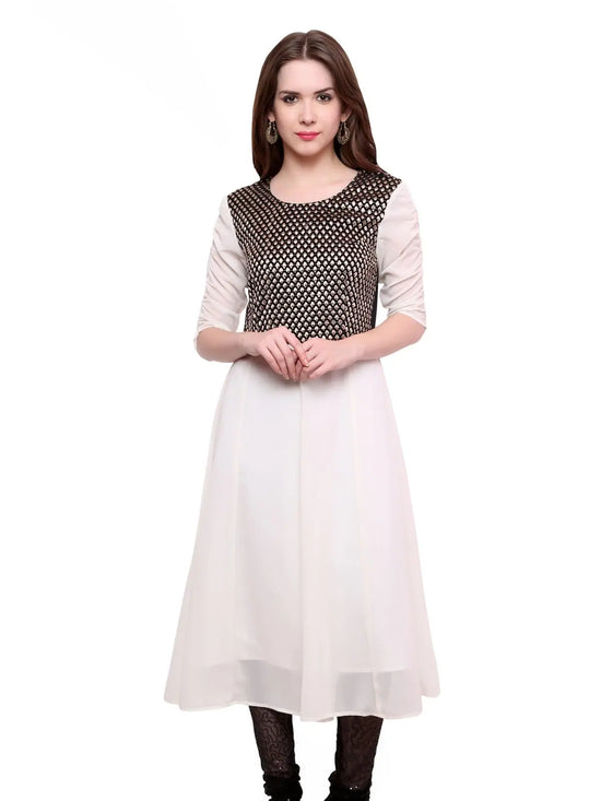 Pannkh Women's Brocade Bodice Kurti-PK1125OFFWHITE-S