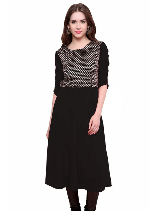 Pannkh Women's Brocade Bodice Kurti-PK1125BLACK-S